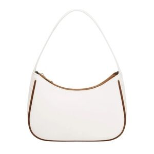 White PU Leather Crescent Underarm Shoulder Bag Purse Brown Piping